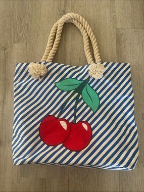 Target Cat Jack Cherry tote bag purse carryall beach bag blue stripes